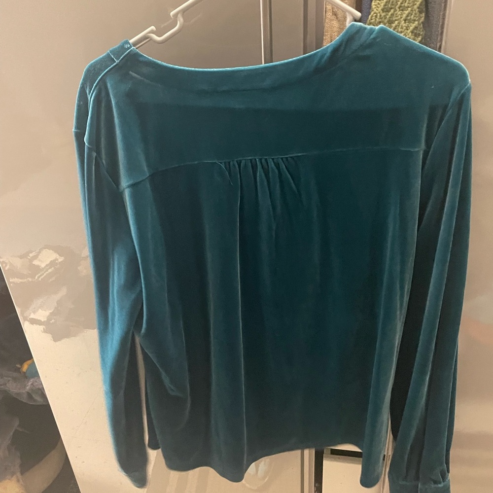 Lands' End Women's Teal Button Down Velvet Shirt - Picture 3 of 3